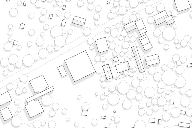 Gartenhaus unter Bäumen